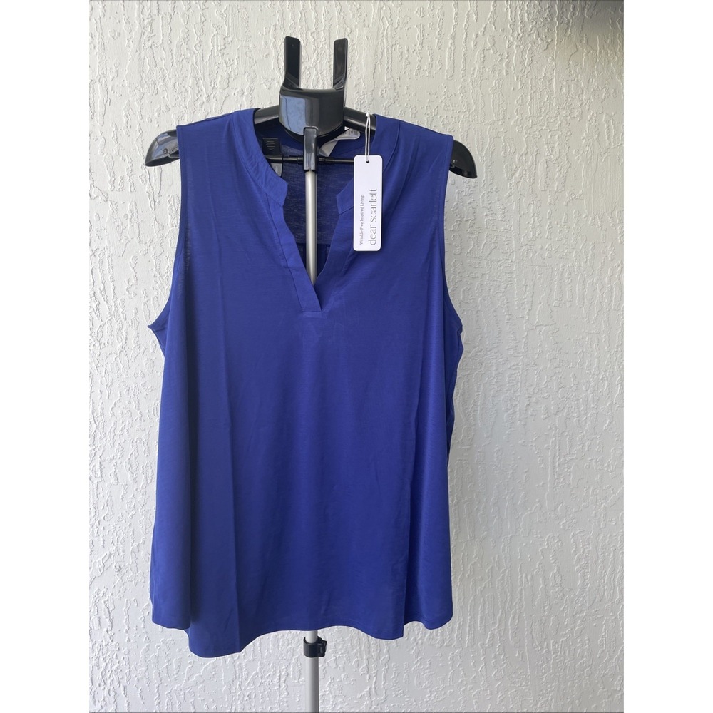 Dear Scarlett Womens 2X Royal Blue Split Neck Sleeveless Wrinkle Free Knit Top